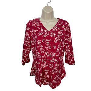 DENIM & COMPANY Women's XXS Red Floral Stretch Fabric Top